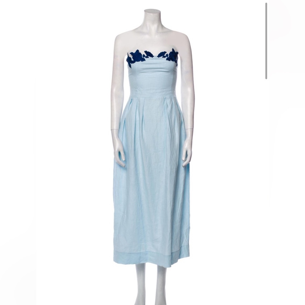 Elegant Blue Strapless Dress FANM MON Linen
